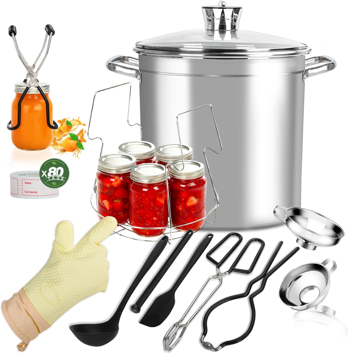 Canning Pot Water Bath Canner Stock Pot,Canning Kit for Beginners, Canning Supplies with Rack,Lid & Starter Tools Kits Stainless Steel Water Bath Canner 21.5 QT Starter Kits
