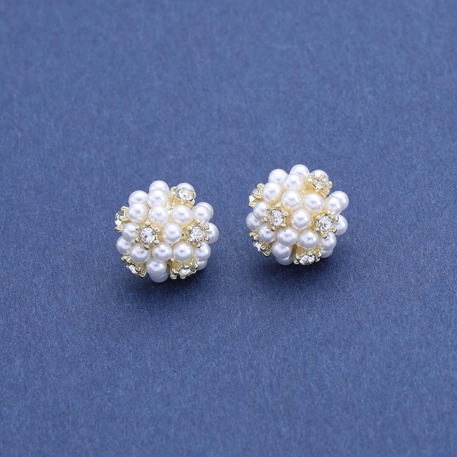 Vintage Cluster Pearl Stud Earrings Gold Rhinestone Pearl Ball Earrings Round Cz Pearls Cluster Earrings Firework Crystal Pearls Earrings Jewelry for Women - Image 3