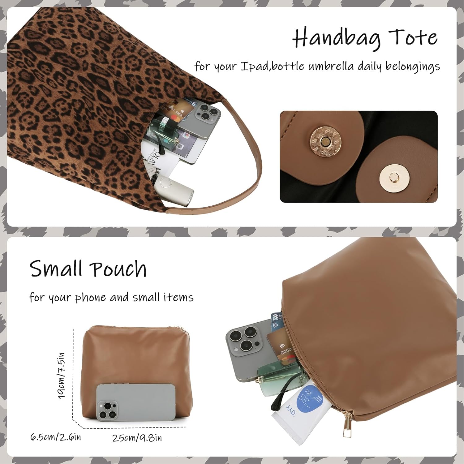 Oweisong Suede Leopard Purse for Women Leather Cheetah Print Tote Bag | Suede Hobo Handbag, Large Capacity, Vintage Satchel - Image 5