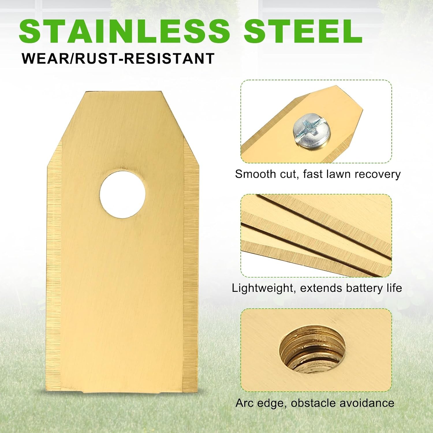 HARFINGTON 18pcs Single Hole Lawn Mower Blades 1.4" Mower (0.75 MM) Gold image 4