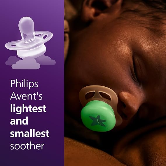 Philips Avent Ultra Start Nighttime Soothers - Orthodontic Design, for Newborns, Glow in The Dark, Soft Silicone Symmetrical Teat, BPA-Free, with Sterilizing Case, 2 Pack, SCF075/17