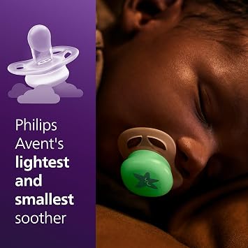 Philips Avent Ultra Start Nighttime Soothers - Orthodontic Design, for Newborns, Glow in The Dark, Soft Silicone Symmetrical Teat, BPA-Free, with Sterilizing Case, 2 Pack, SCF075/17