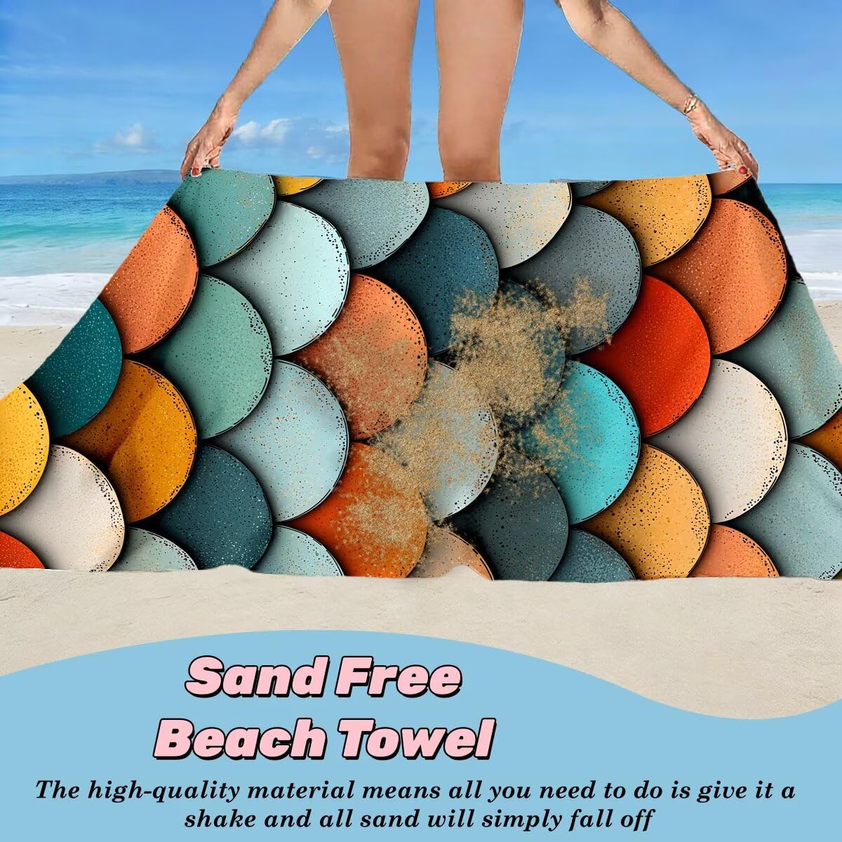 Ręcznik plażowy XXL, 80 x 160 cm, zestaw 2 sztuk, bez piasku, ręcznik plażowy, szybkoschnący, sportowy ręcznik do studia fitness, ręcznik do sauny, duży ręcznik plażowy na plażę (syrena) -4096