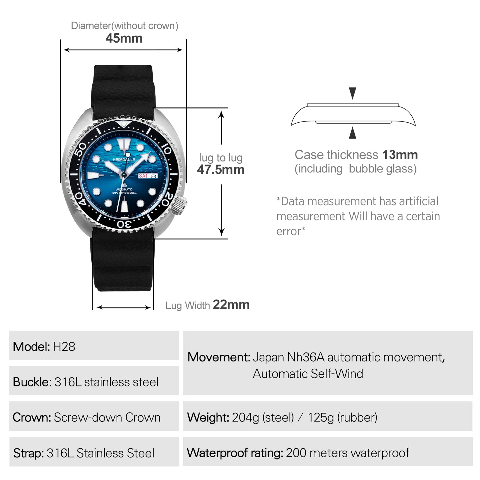 TACTICAL FROG Orologio automatico da uomo Heimdallr 44mm, in acciaio inossidabile, quadrante blu, cristallo zaffiro, movimento NH36A, orologio da immersione per uomo, nuovo