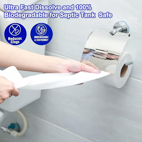 Miniatura 7 de Papel higiénico RV de disolución rápida de 2 capas, seguro séptico, biodegradable, 500 hojas, 12 mega rollos, papel higiénico para caravanas,