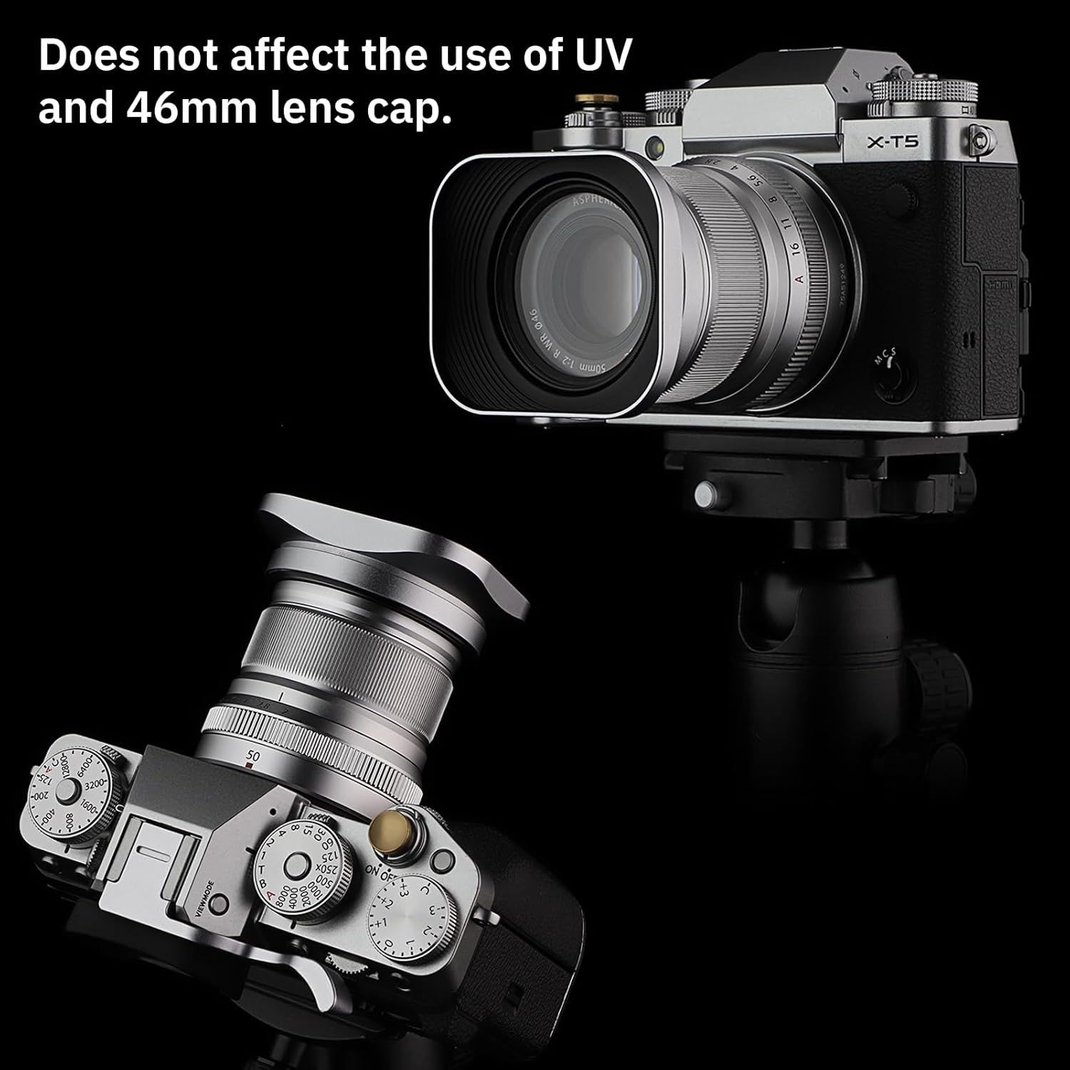 Haoge Bayonet Square Metal Lens Hood for Fujifilm Fuji Fujinon XF 50mm F2 R WR Lens Silver LH-X50W, on XPro3 X-T50 XT5 X-T4 X-T30 X-T3 X-E4 X-A5 X-A20 X-E3 X-H2