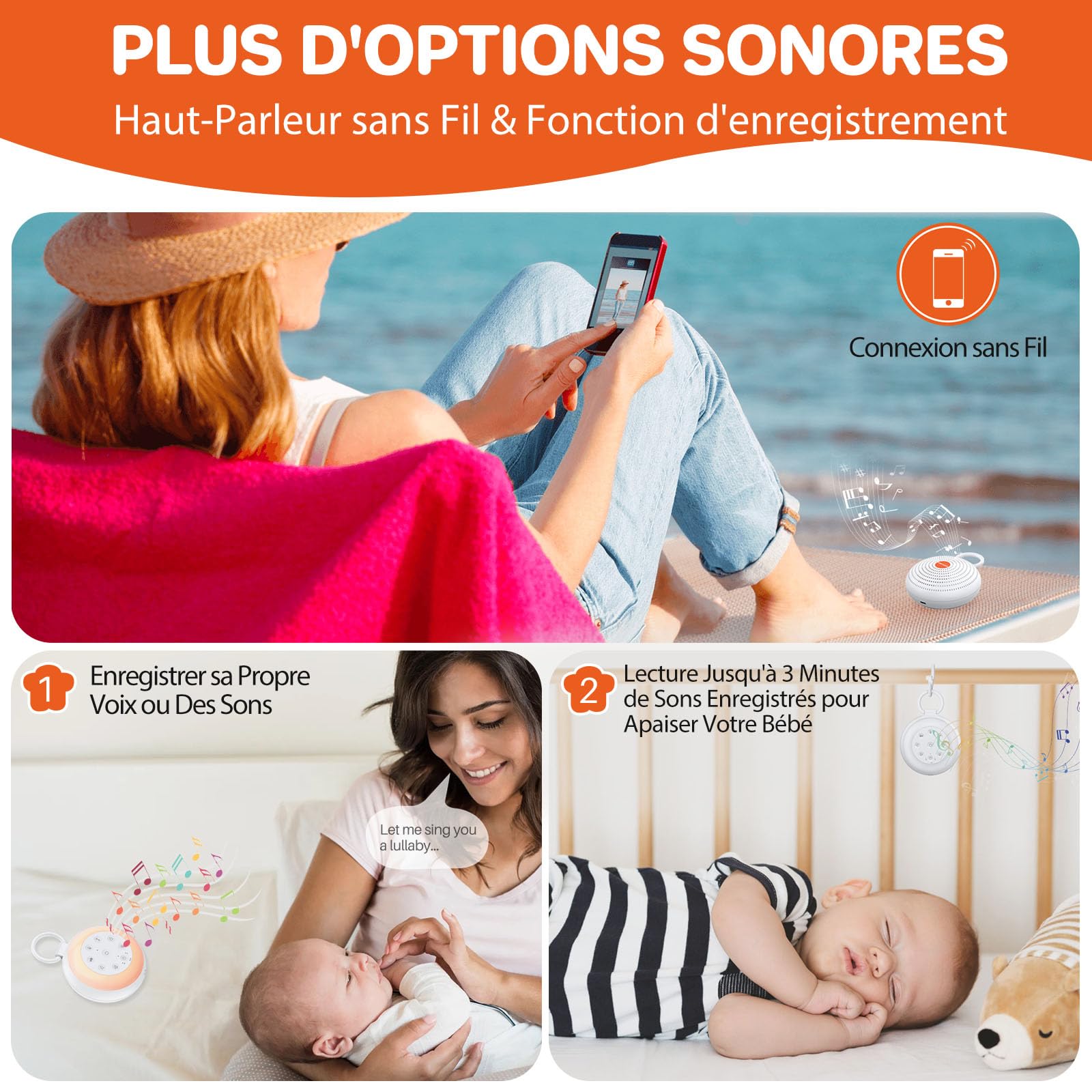 FUNYKICH Machine à Bruit Blanc Portable 24 Sons - Bruit Blanc Bébé avec Veilleuse pour Enfant et Adulte - USB Rechargeable pour Sommeil, Chambre d'Enfant et Voyages