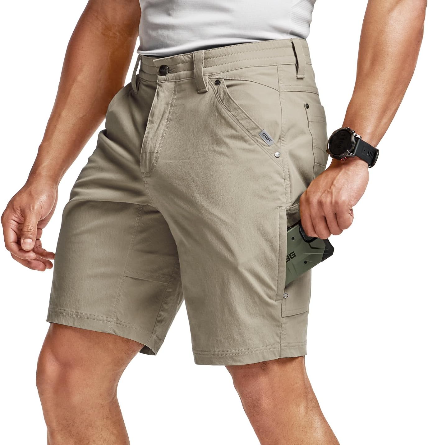 CQR Men's Stretch Utility Shorts, Lightweight Quick Dry Casual Shorts, Hiking Golf Cargo Shorts with Zipper Pockets