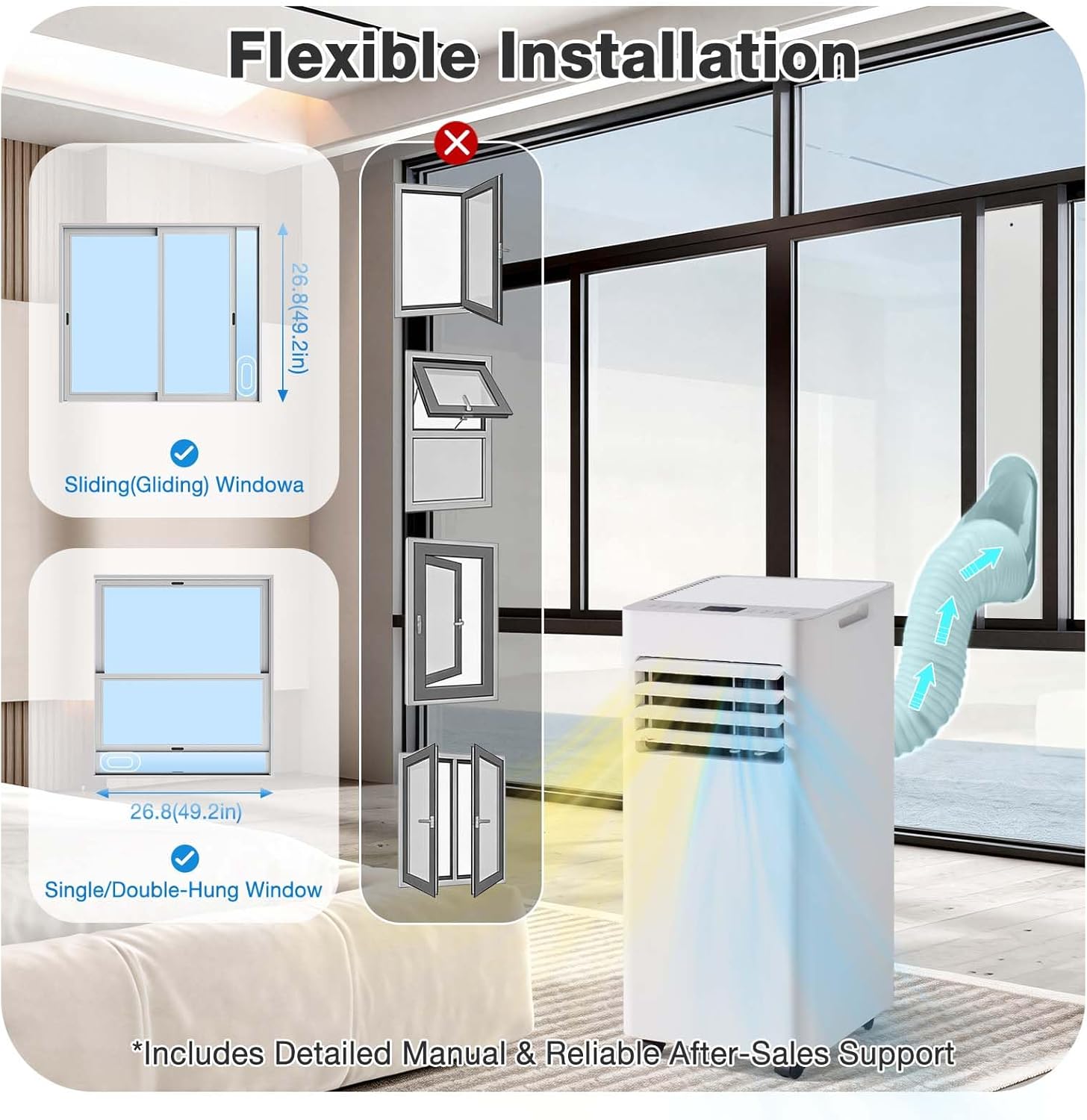 Aoxun Portable Air Conditioner with Heat, 10020 BTU Air Conditioner Cools up to 450 Sq.ft, 4-IN-1 Portable AC with Cooling,Heating,Dehumidifier,Fan, Remote Control, Window Kit Included, Milk White