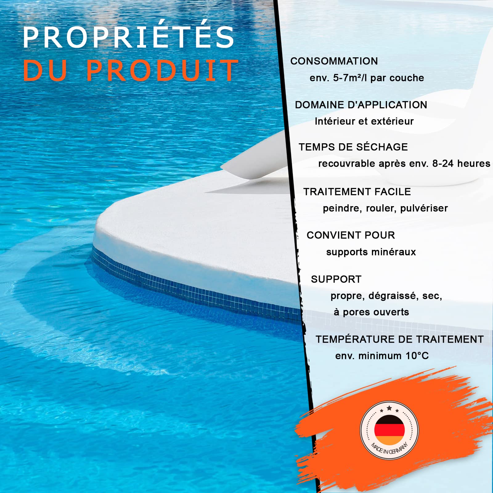 BEKATEQ LS-400 Peinture piscine 0,75 litres, Blanc pur I Peinture satinée pour piscine, étang & fontaine en béton, maçonnerie & crépi I Revêtement en caoutchouc chloré imperméable et étanche