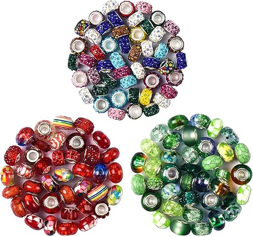 Miniatura 2 de Aipridy Surtido de cuentas de agujero grande europeo, cuentas espaciadoras de diamantes de imitación para manualidades, abalorios, pulseras y joyas