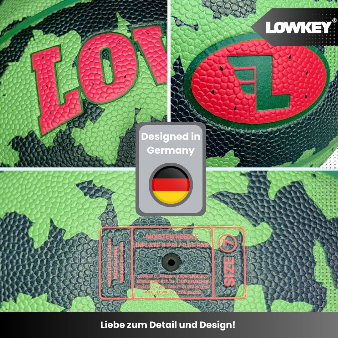 Lowkey Balón de Baloncesto para Interior y Exterior, Talla 7 | Balón de diseño | Balón con Revestimiento Antideslizante y Agarre Premium en diseños Melon, Moon y Ice Pop