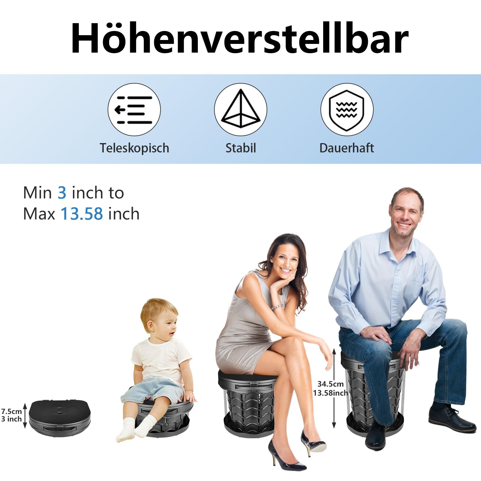 imodomio Camping Portable Toilet for Adults Portable Toilet Comes with 10 Bin Bags and is Ideal for Camping, Hiking, Fishing and Parties. Load Capacity up to 180 kg (Noire, S à Ressort)
