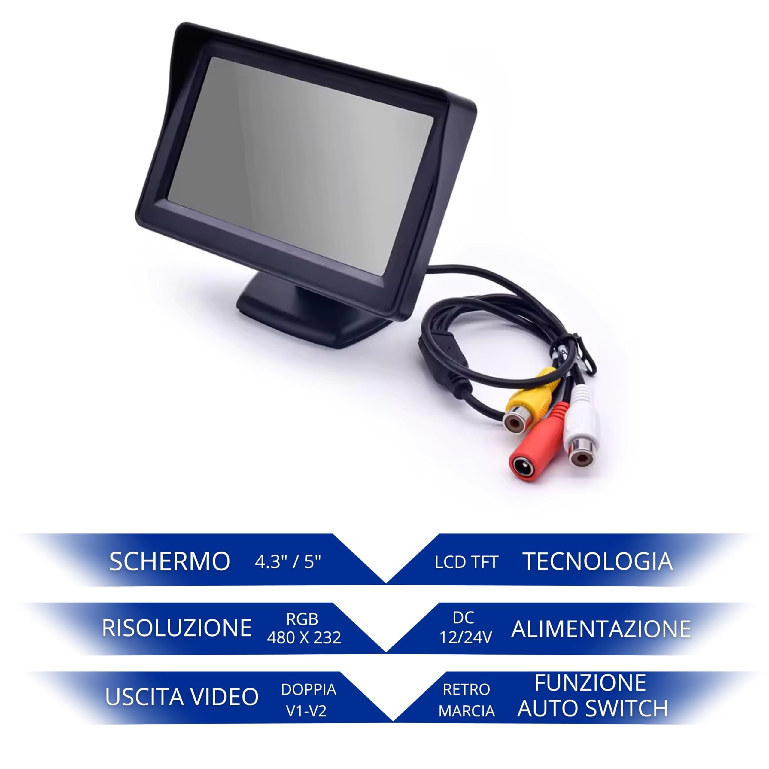 CLICLED Monitor TFT LCD da 4.3" regolabile display per retromarcia auto parcheggio 043 PAL/NTSC