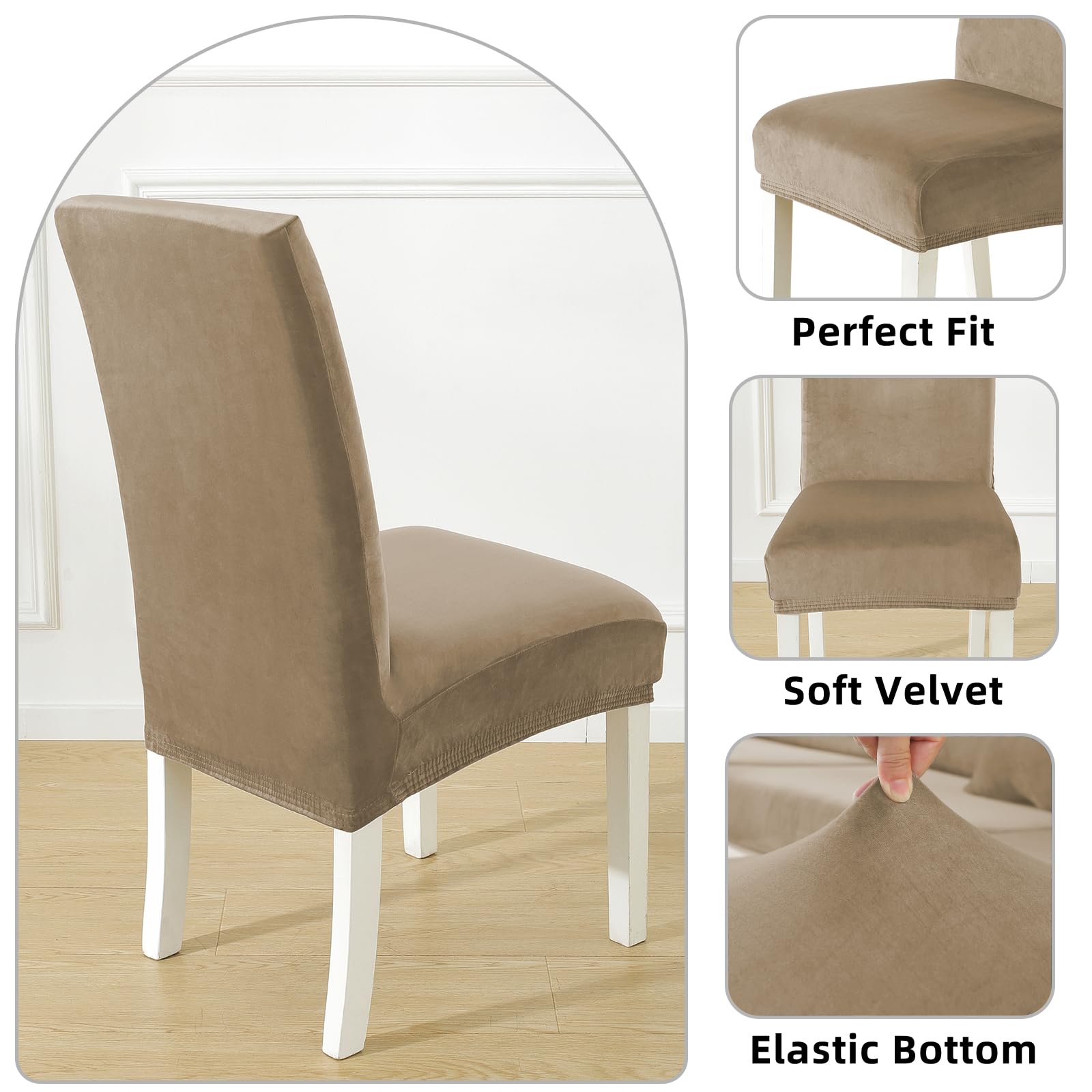 Housse De Chaise élastique Avec Accoudoirs - Taille Ajustable, Couleur Gris Clair, Pour Salle à Manger