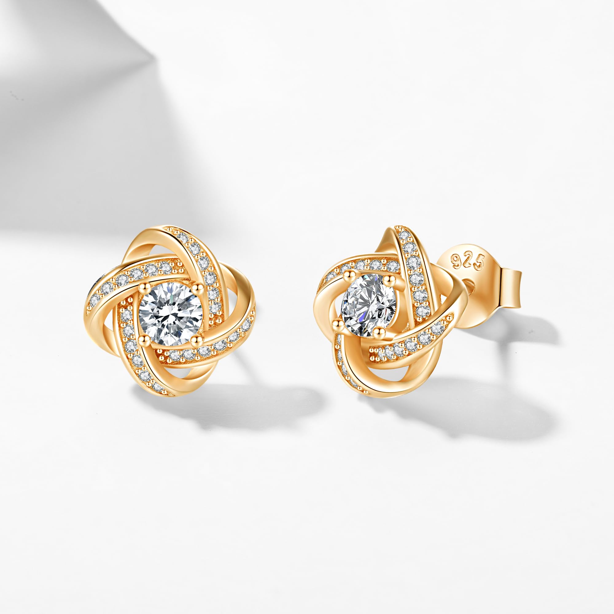 Jrêveinfini 925er Silber Ohrstecker Damen – Love Knot & Kleeblatt Design mit Zirkonia, Eleganter Schmuck für Frauen & Mädchen, Glücksbringer Geschenk