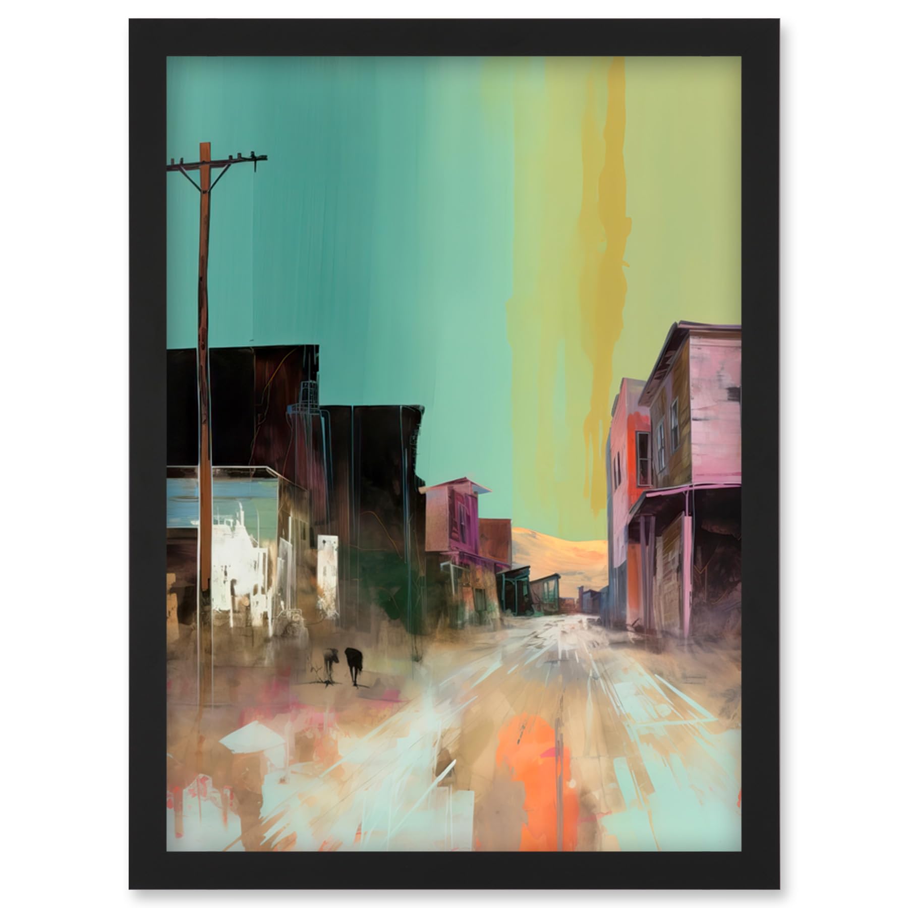 Artery8 American Wild West Ghost Town Street Watercolour Artwork Framed Wall Art Print A4