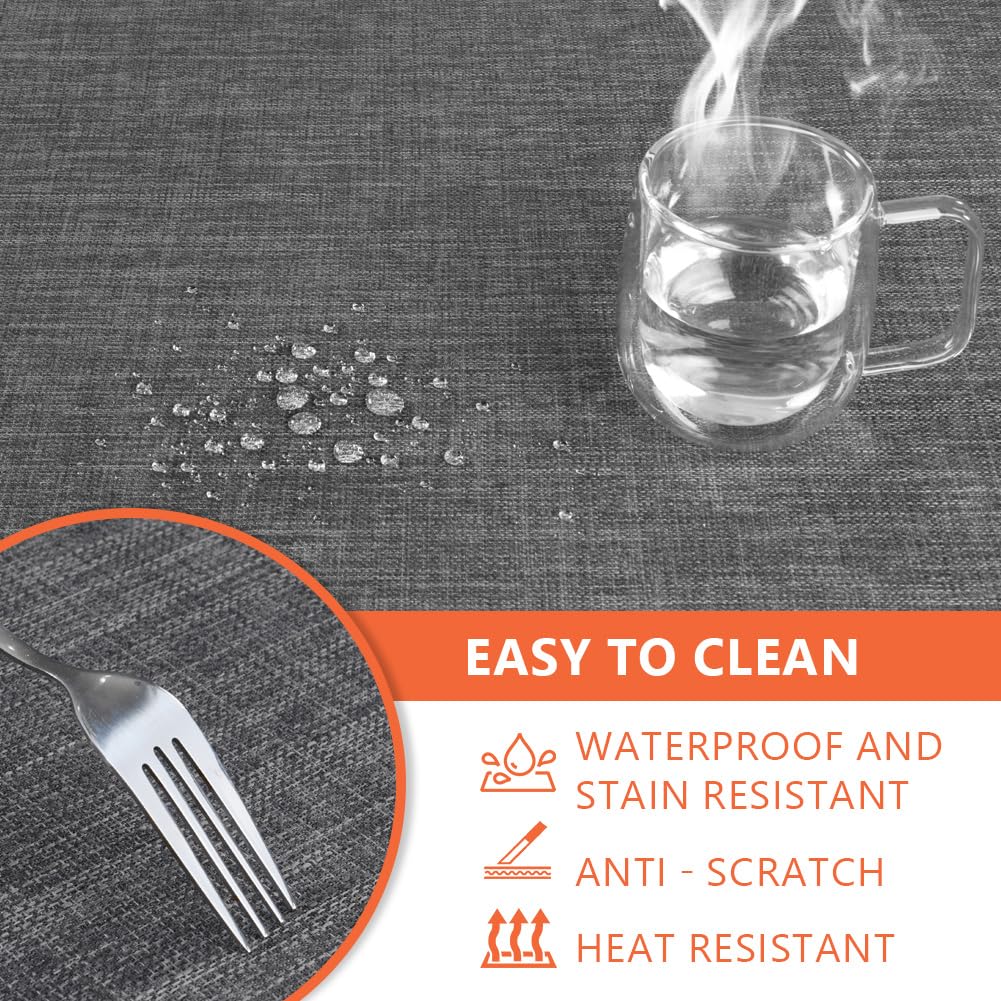 AUAUY Wipe Clean Table Cloth, 140x100cm Rectangular Washable Faux Linen Tablecloth - Image 4