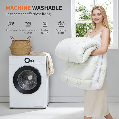 Vista 6 de DUMOS Cubrecolchón ultra suave, viscosa derivada del bambú, almohadilla gruesa con bolsillos profundos, cubrecolchón suave para aliviar el dolor