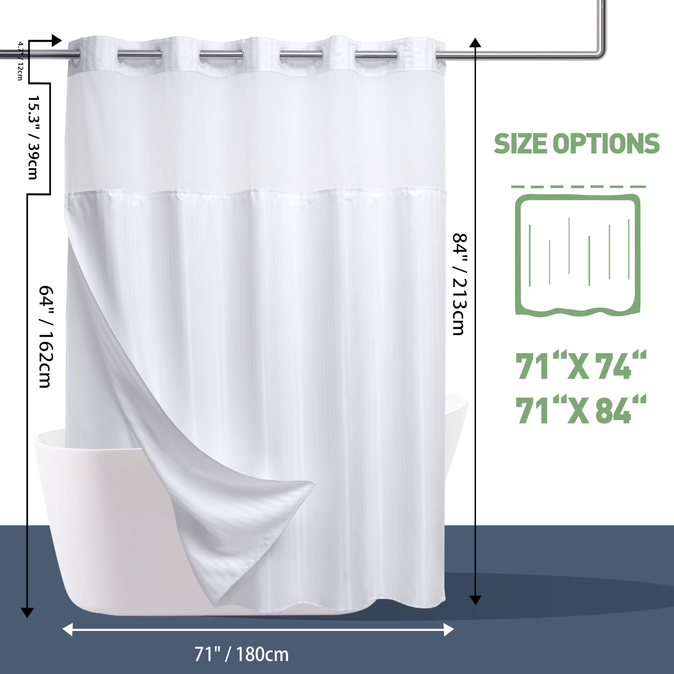 Amazon｜KONZENT ホテルファブリックシャワーカーテン 洗濯機洗い可