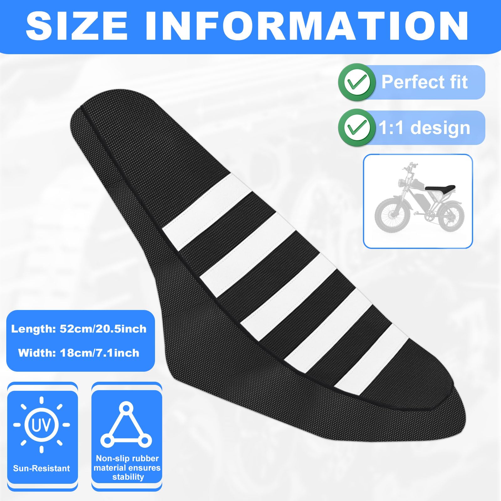 Housse de Selle Vélo Électrique Compatible avec Ridstar Q20/Q20 Pro Lite, Housse de Selle Remplacement Antidérapante et Douce Coussin pour Vélo Électrique Protection Imperméable (Noir et Blanc)