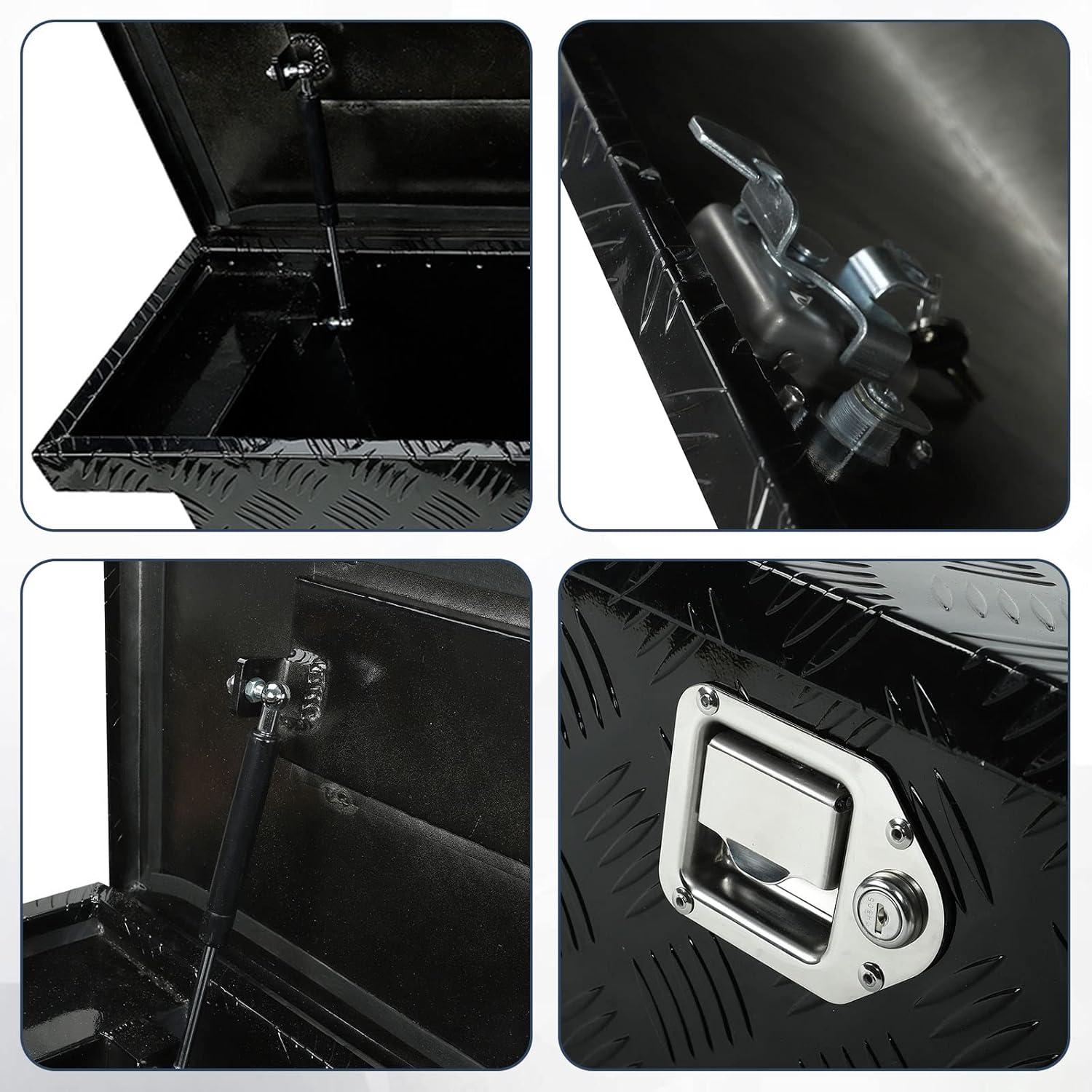confote 60 Inch Heavy Duty Aluminum Stripes Plated Tool Box Pick Up Truck Bed RV Toolbox Waterproof Storage Organizer with Lock and Key,60"x 12"x 14"-Black