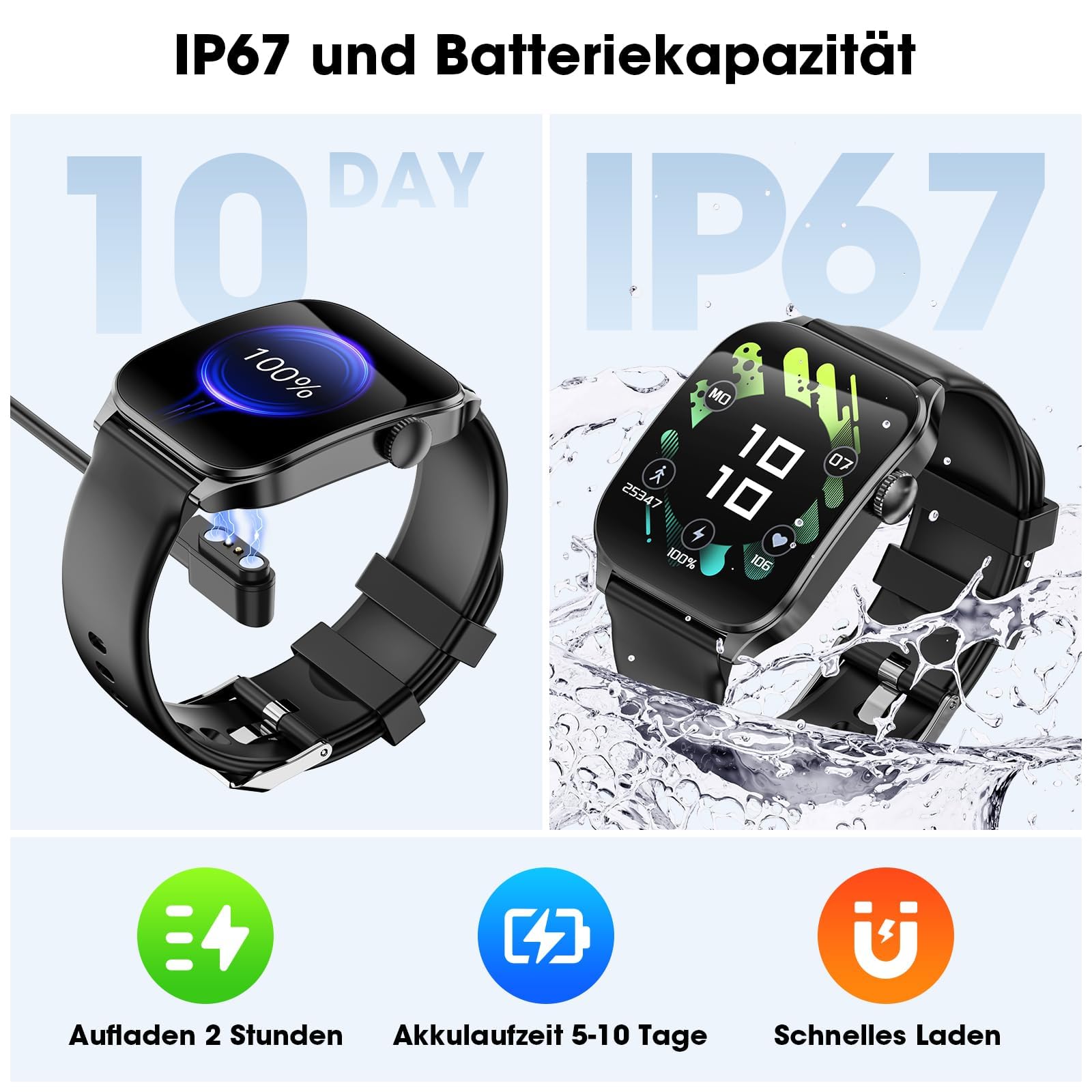 Smartwatch Herren Damen, 1,91" HD-Kurvdisplay Smart Watch mit Bluetooth Anrufen, 100+Sportmodi Fitnessuhr mit Herzfrequenz/Schlafmonitor/Schrittzähler, IP67 Wasserdicht Sportuhr für Android iOS | 100+Sportmodi Fitnessuhr mit Bluetooth Anrufen Herzfrequenz