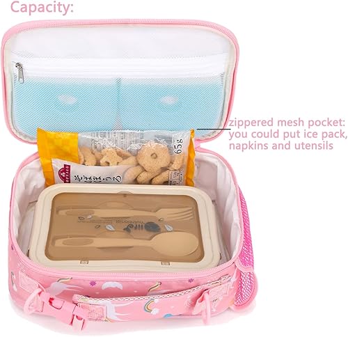 Miniatura 47 de FlowFly - Lonchera para niños, lonchera escolar aislante duradera con correa para el hombro y soporte para botellas, bolsa térmica pequeña