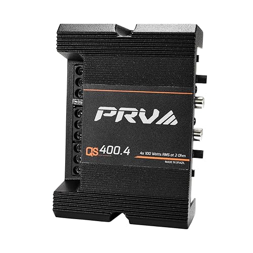PRV Audio QS400.4 2 Ohm Mini Compact 4 Channel Amplificador de audio para automóvil 4 x 100 vatios RMS a 2 Ohm - Estéreo 12 voltios Amp Clase D