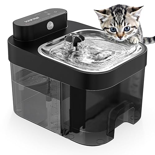 HAPAW Cat Water Fountain, Wastewater Separation & No Filter Cotton, Pet Water Dispenser with 101oz/3L Large Capacity Tank, Wireless Automatic Water Fountains for Cats Indoor Cat Watering Supplies - Black