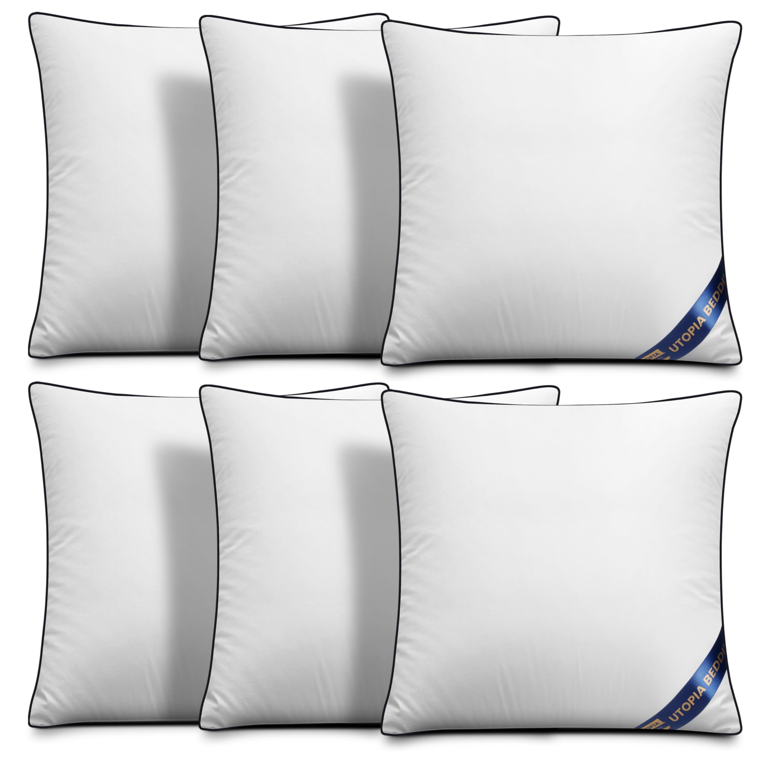 bedding throw pillow inserts (pack of 6, white), 16 x 16 inches decorative indoor pillows for sofa, bed, couch, cushion sham stuffer