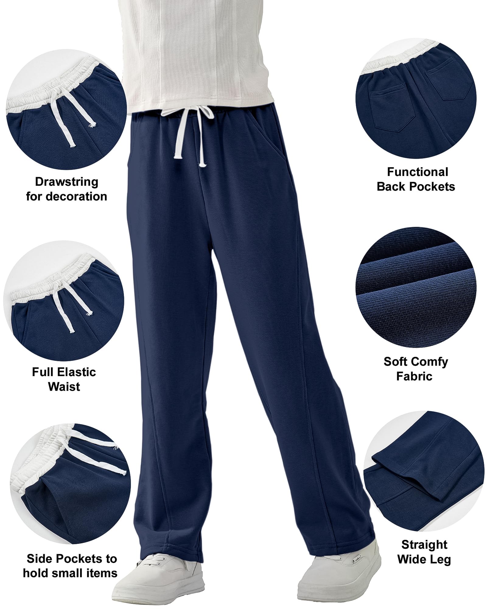 Rolanko Pantalones Deportivos para Niñas con Cintura Elástica Ajuste Holgado, Comodidad Casual para Niños, Marino Blanco, 8-9 Años