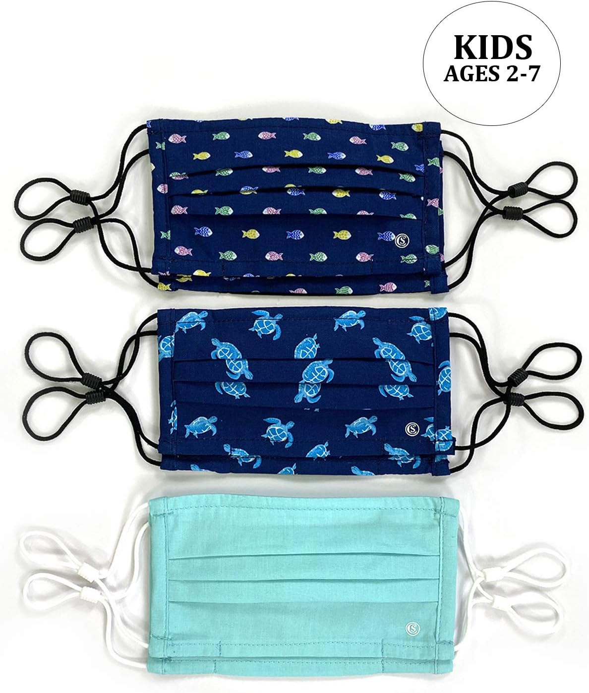 Kids Con.Struct Face Mask, Face Mask 6-Pack Washable Unisex Cotton Cloth Kids Face Mask (Aqua Turtle)
