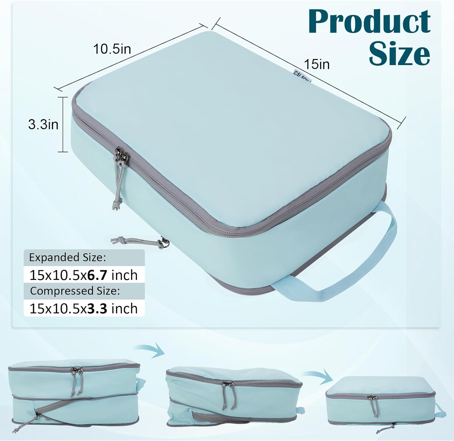 Large Compression Packing Cubes for Travel, 2 Set Compression Bags Travel Cubes for Packing Suitcase Luggage Organizer, Blue - Image 2