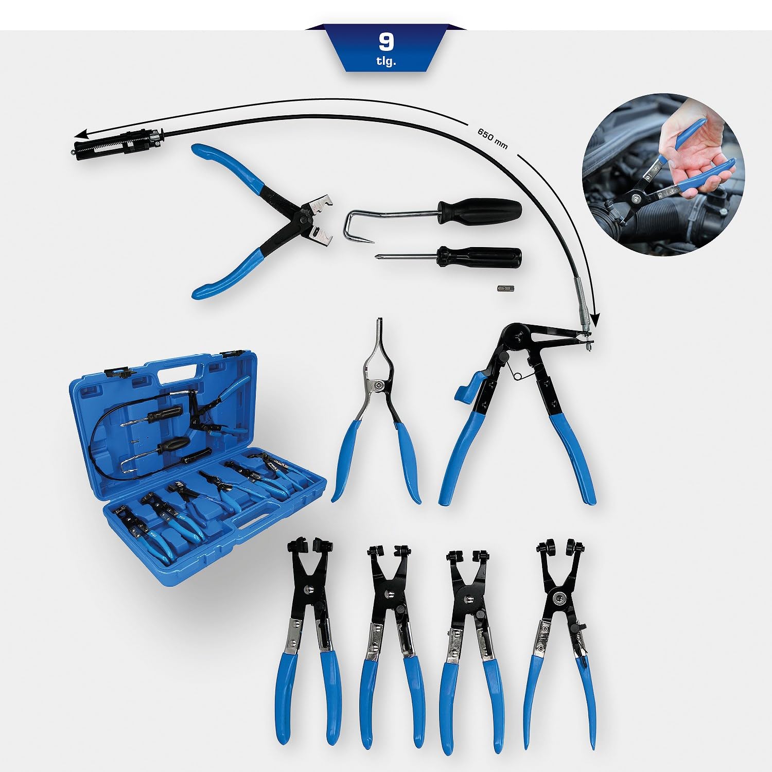 BRILLIANT TOOLS BT521000 Juego de alicates para abrazaderas de mangueras, 9 pzs [Powered by KS TOOLS]