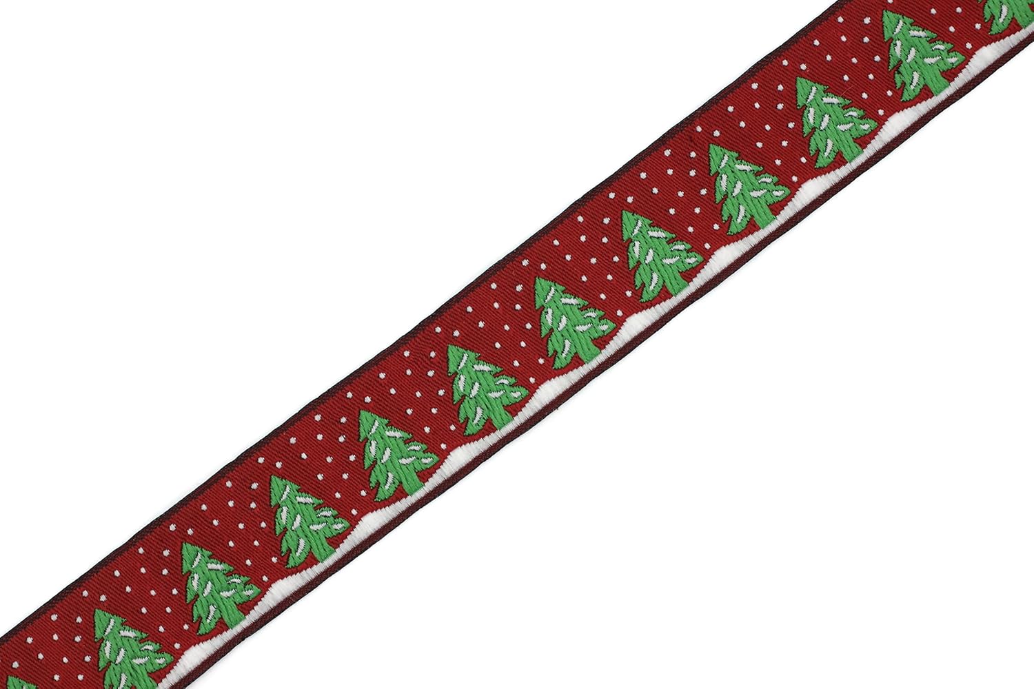 11 Yard Spool 0.86 inch Wide Red Christmas Jacquard Ribbons Pine Tree Embroidered Trim Christmas Trim Border 22482
