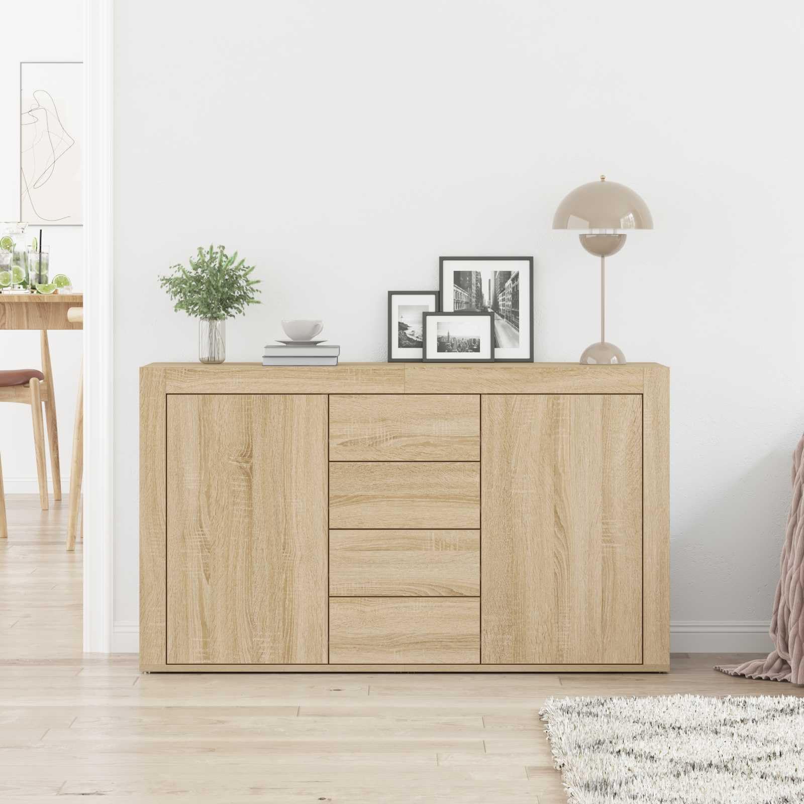 Credenza in rovere Sonoma, 120 x 36 x 69 cm, con ante e cassetti | Armadietto robusto per sala da pranzo e soggiorno, offre uno spazio versatile per stoviglie, libri e decorazioni.