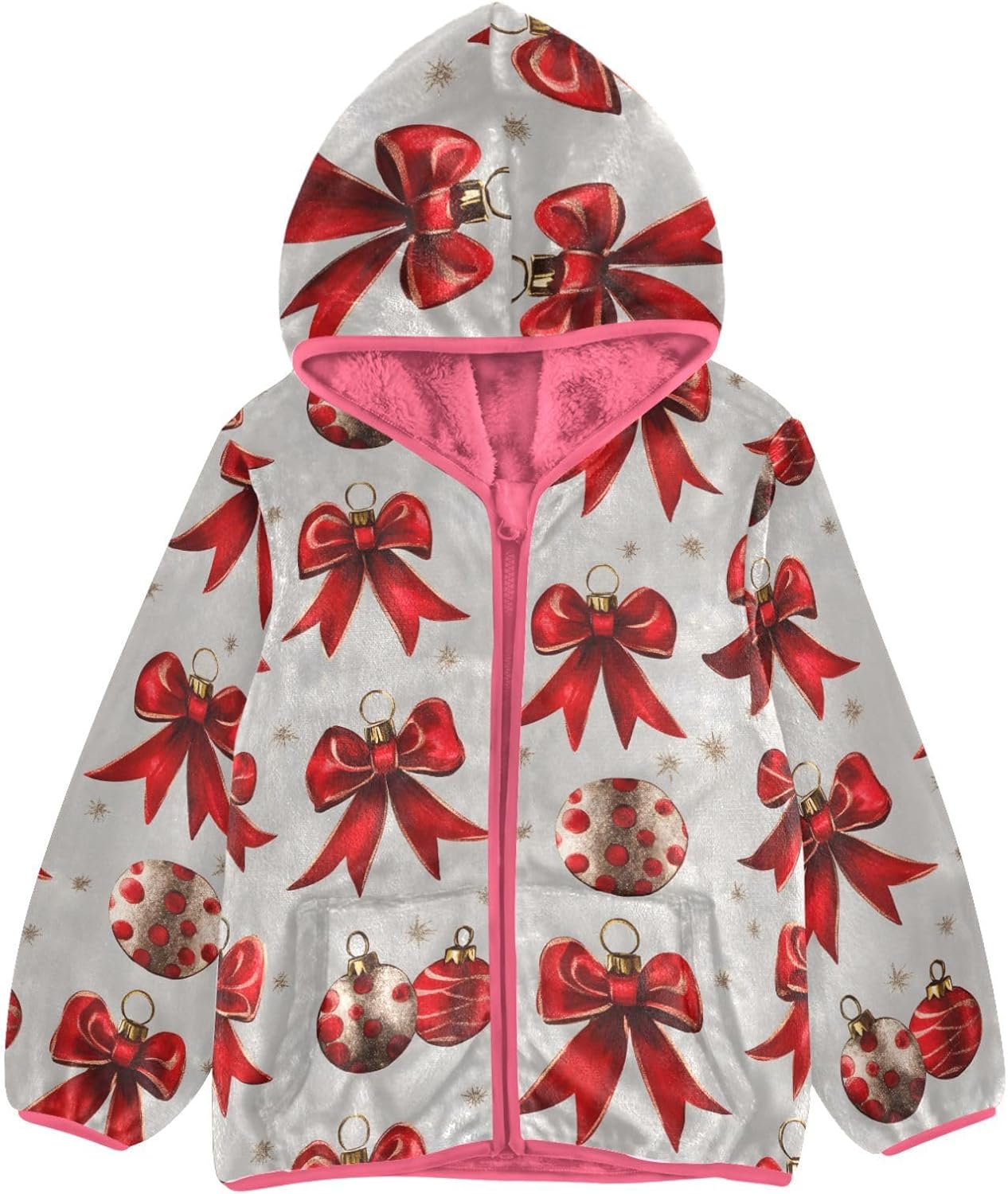 Girls Hoodie Outfit Red Bows Ball Pattern Zipper Sweatshirt Coat Fleece Jacket for Kids 3-10T