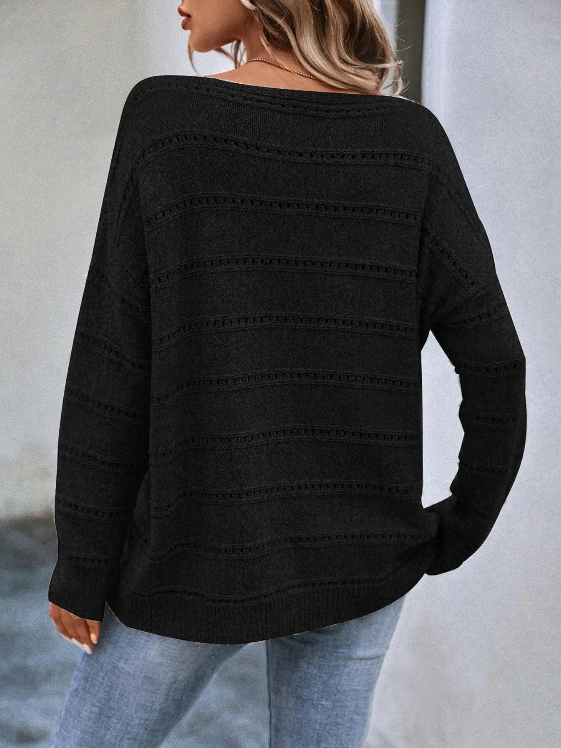 Sweaters for Women Long Sleeve Boat Neck Soft Oversized Pullover Sweater Tops - Image 3