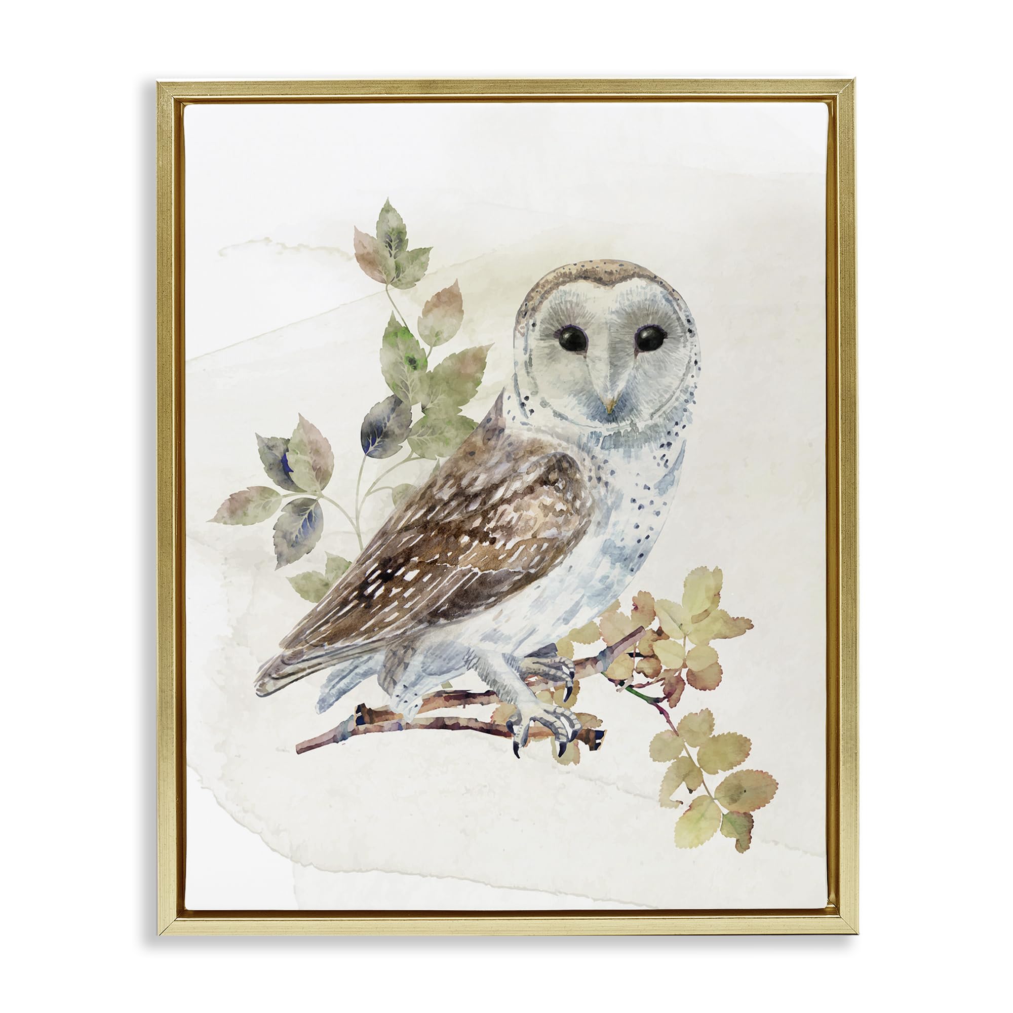 Stupell Industries 'Owl Among Autumn Leaves', Floating Frame Canvas Art, Gold, 17 x 21 Inches, Easy to Hang and Sturdy, Made in USA, by CAD Designs