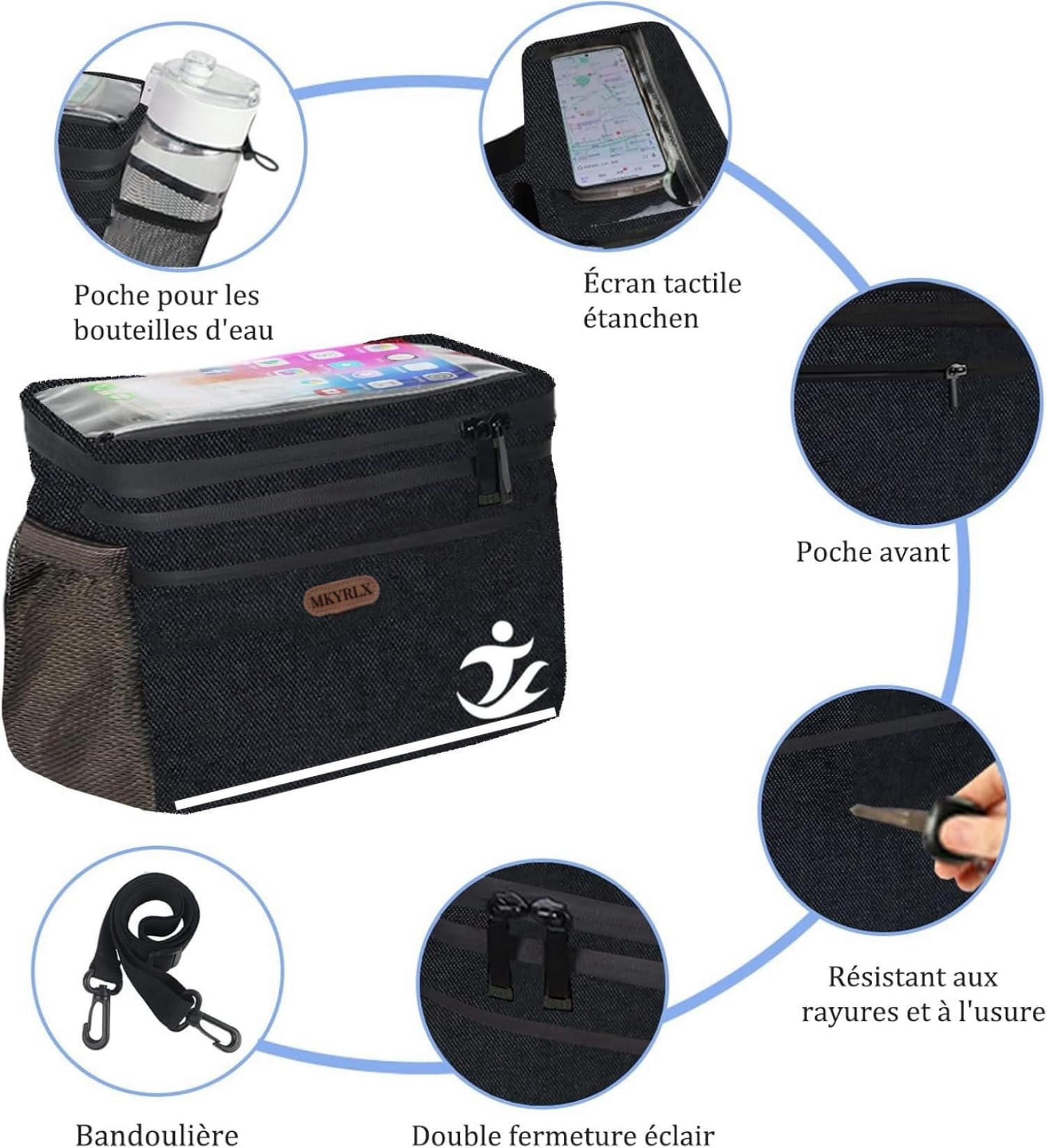 Bolsa Manillar Bicicleta, Bolsa Bicicleta Manillar Impermeable Para Ciclismo Con Pantalla Táctil, Bolsa Bicicleta para Manillar de Gran Capacidad con Correa para el Hombro, para MTB