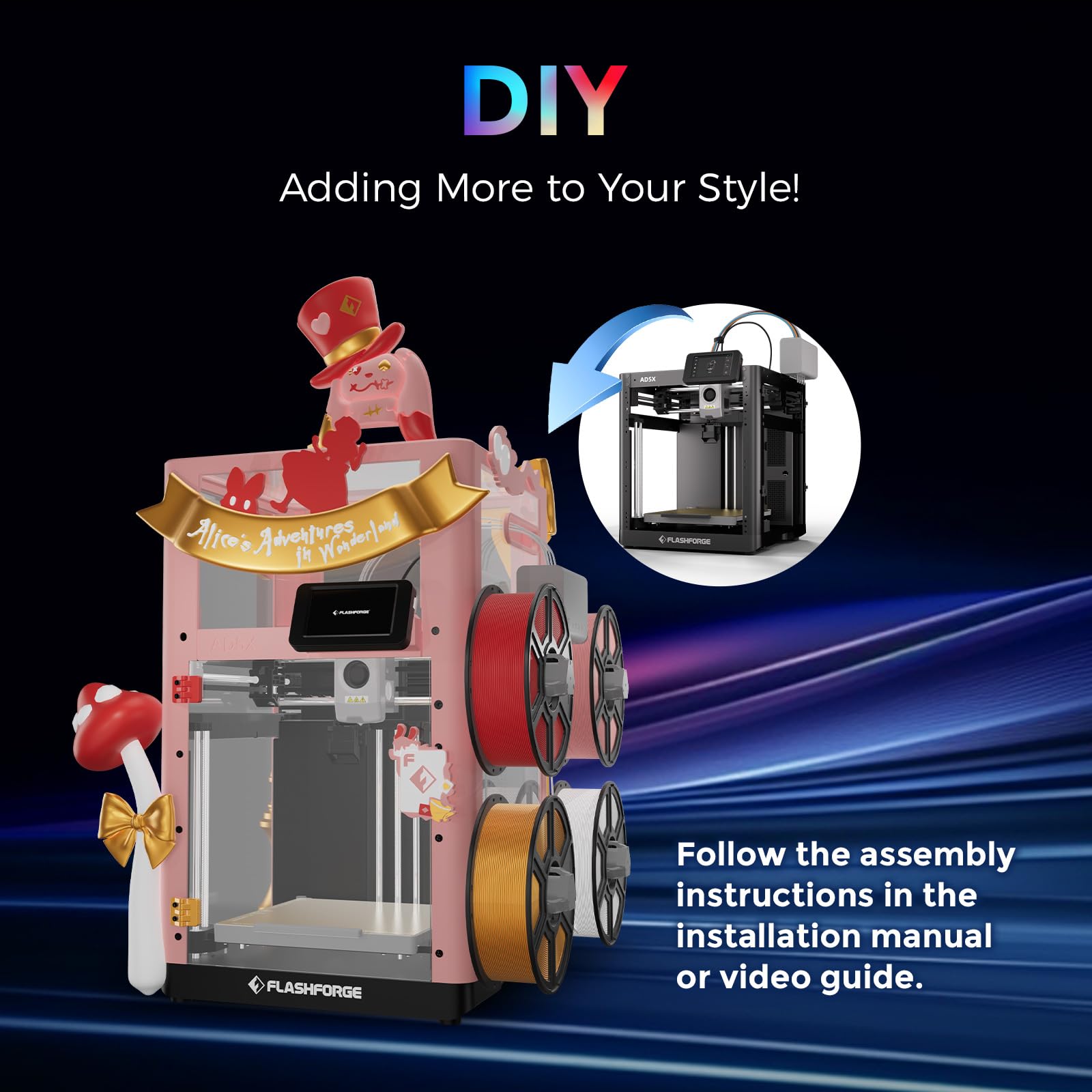 FLASHFORGE Adventurer 5X Kit boîtier, pièces d'imprimante 3D pour AD5X, bricolage et personnalisable, conception modulaire avec pièces imprimables pour une personnalisation complète