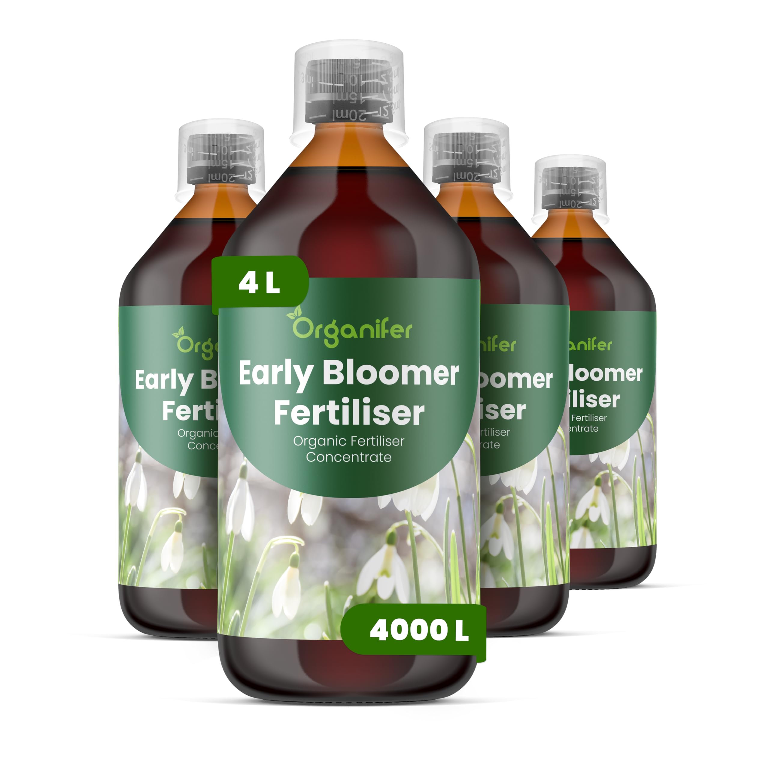Fertilizante Líquido - 4x1L - Para Floración Precoz - NPK 3-4-3 | Plantas Vigorosas Y Floración Duradera - Organifer