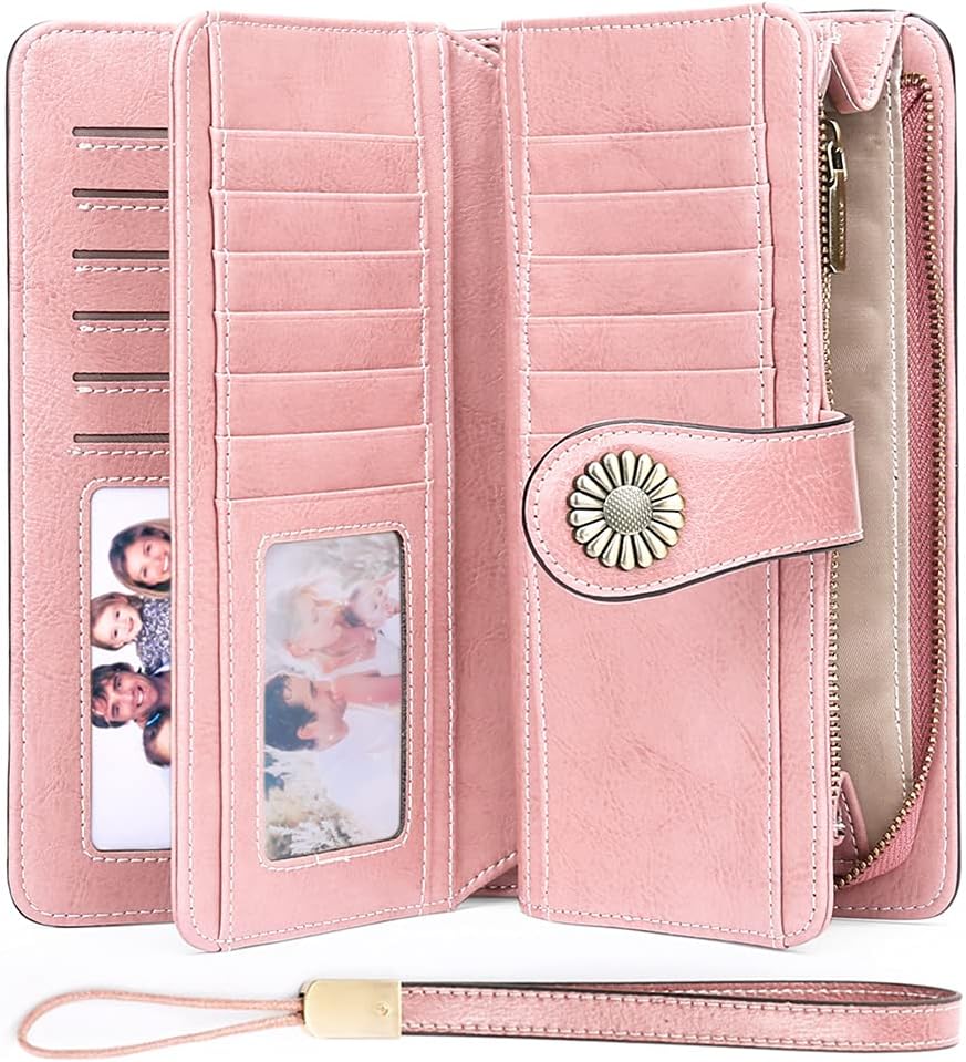 SENDEFN Wallets for Women Leather Credit Card Holder with RFID Blocking Large Capacity Wristlet