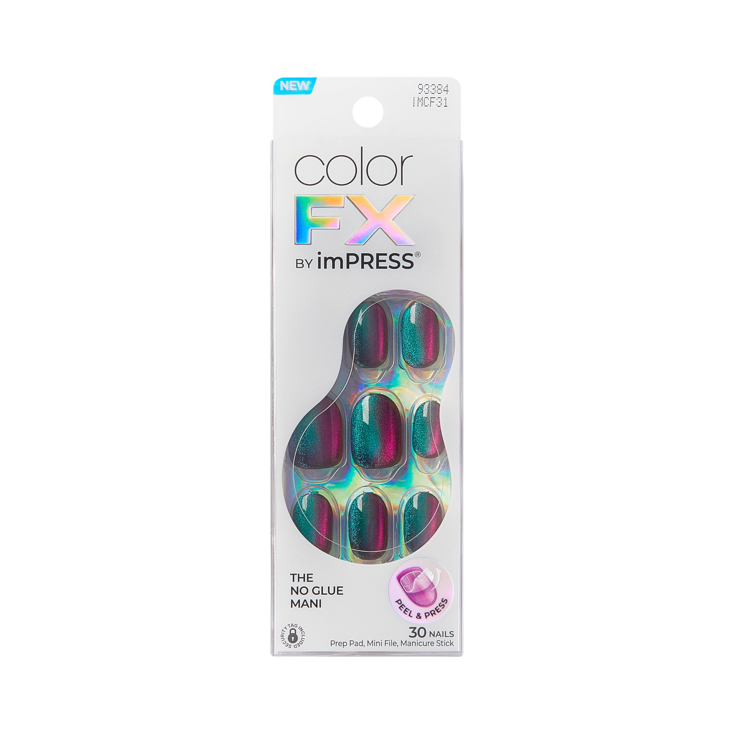 KISS colorFX by imPRESS Press On Nails , 'Before Hours', Black, Short Size, Oval Shape, Includes 30 Fake Nails, Prep Pad, Instructions Sheet, 1 Manicure Stick, 1 Mini File