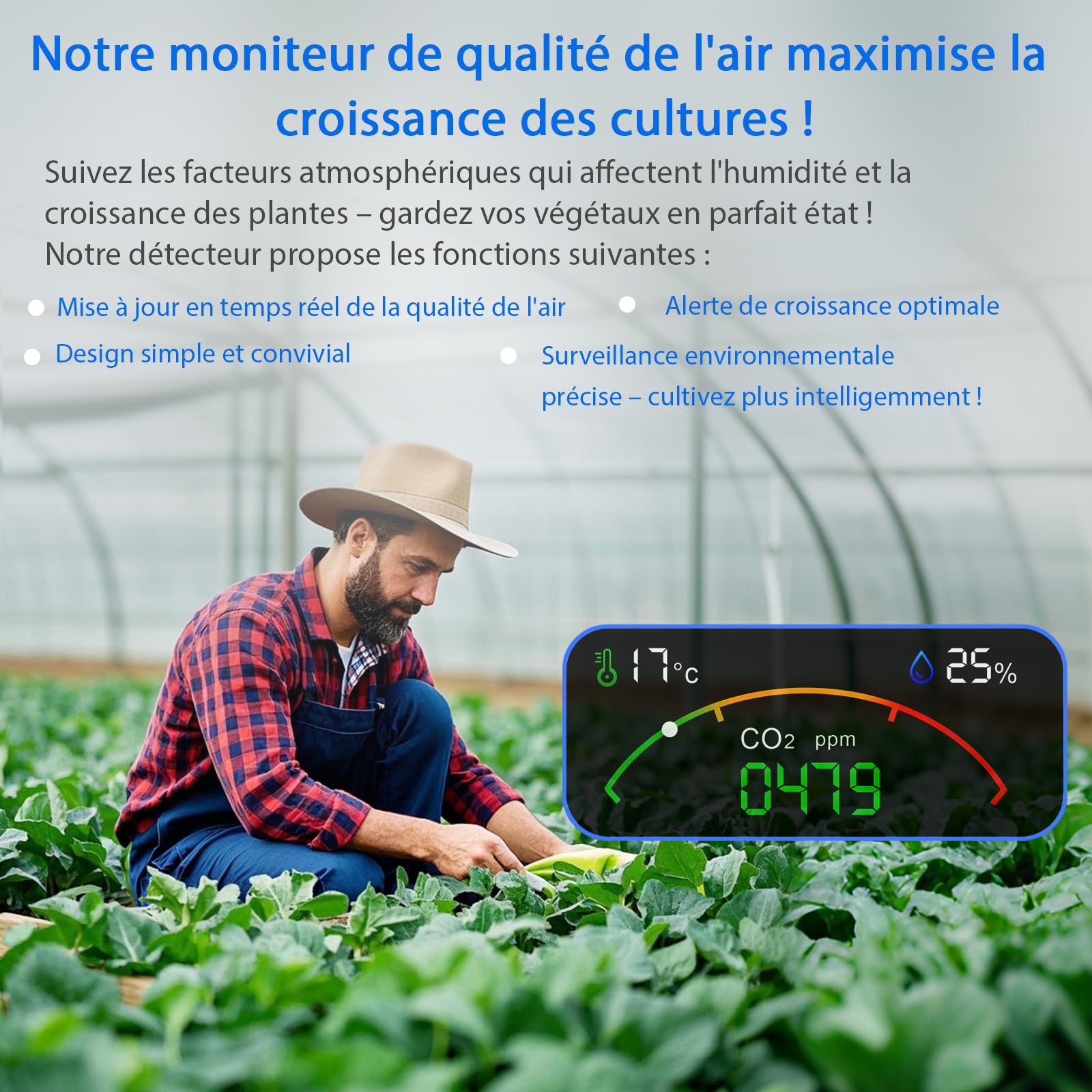 Moniteur de Qualité de l'Air 15-en-1 avec Application Smartphone – Capteur CO₂, Mesure PM2.5/PM10, VOC, HCHO, Analyseur de Qualité de l’Air Intérieur avec AQI en Temps Réel pour la Maison
