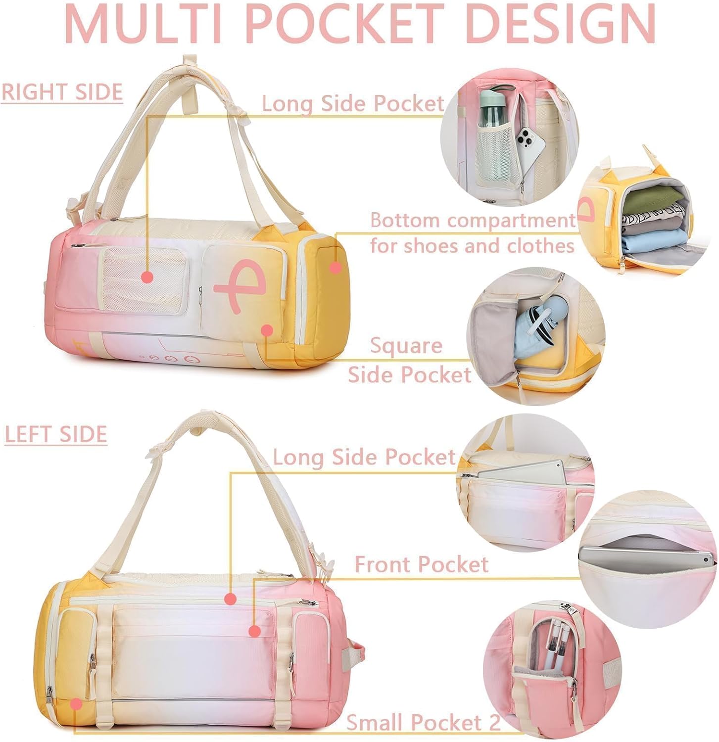 BESMART 2 in 1 Convertible Gym Duffel Bags with Shoes Compartment-32L Waterproof Extra Large Workout Backpack for Gym Women, Heavy Duty Sports Duffle Backpacks for Travel, Hiking, Camping, Carry on - Image 3