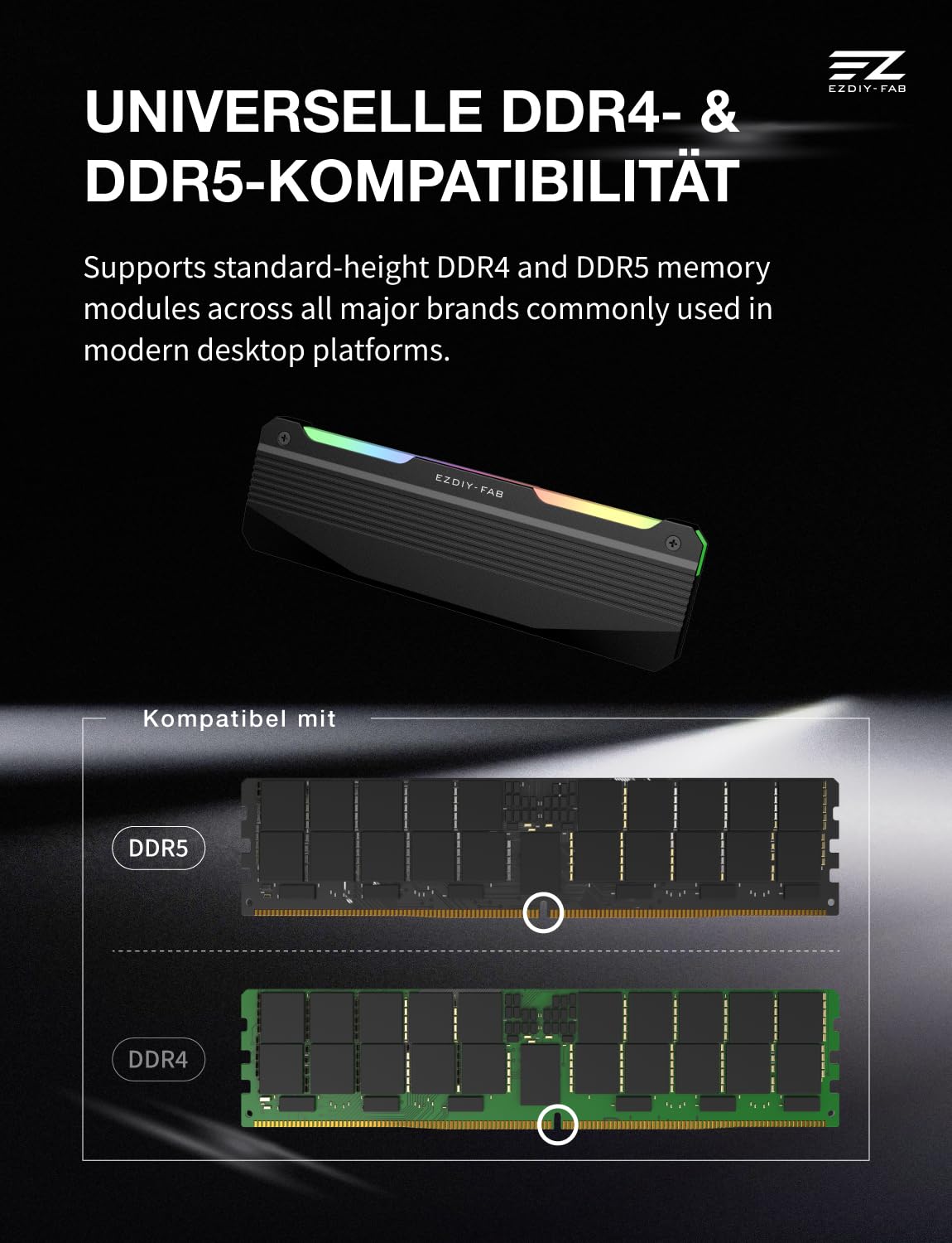 EZDIY-FAB RH01 ARGB - Dissipatore di memoria RAM DDR4/DDR5, confezione da 2