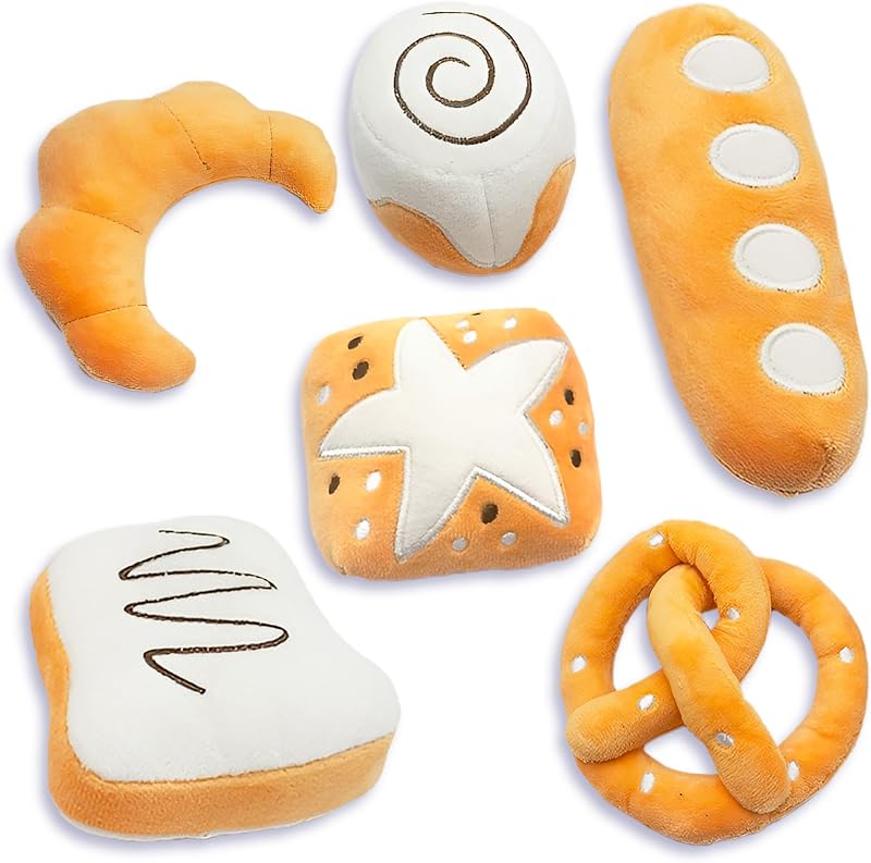 Catnip Buns, Physical and Mental Enrichment Instruments for Felines, for Cat Entertainment and Relaxation, Cute Bread-Shaped Stuffed Companions, Soft Flanellete Material, 6 Pieces per Pack