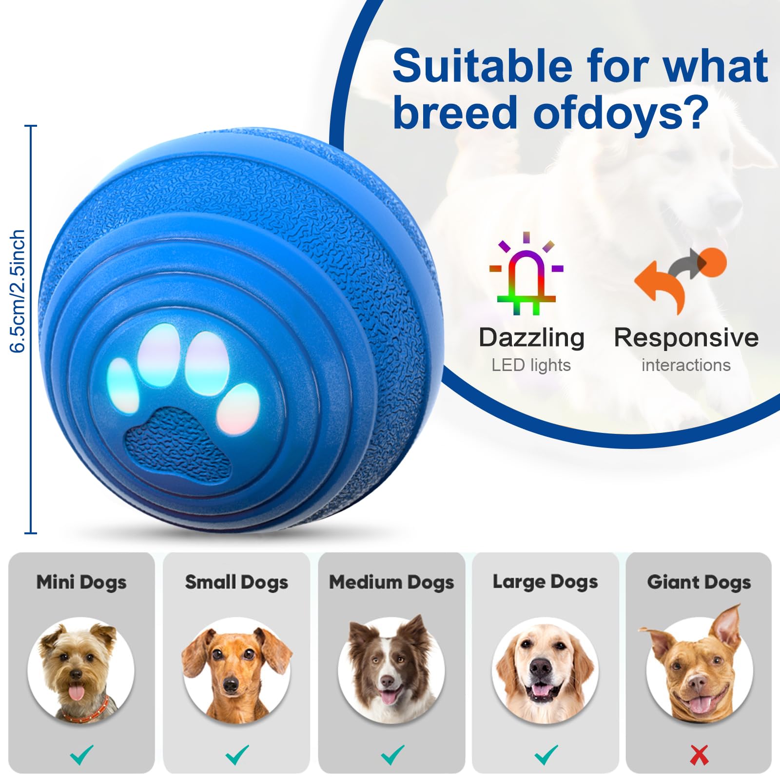 Balle interactive pour chien – Jouet intelligent pour chiens de petite et moyenne taille, balle mobile automatique, rotative et rebondissante, coque en TPU + PC durable, jouets qui occupent les chiens